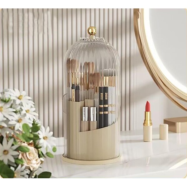 Makeup Brush Holder Organizer with Lid, Rotating Dustproof Make Up