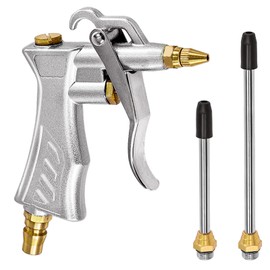 Wokape 1 Pack Pneumatic Air Compressor Accessory Tool Dust Cleaning Blower Gun Kit Contains Industrial Air Blow Gun with Brass Adjustable Air Flow Nozzle and 2 Steel Air Flow Extension for Car Repair