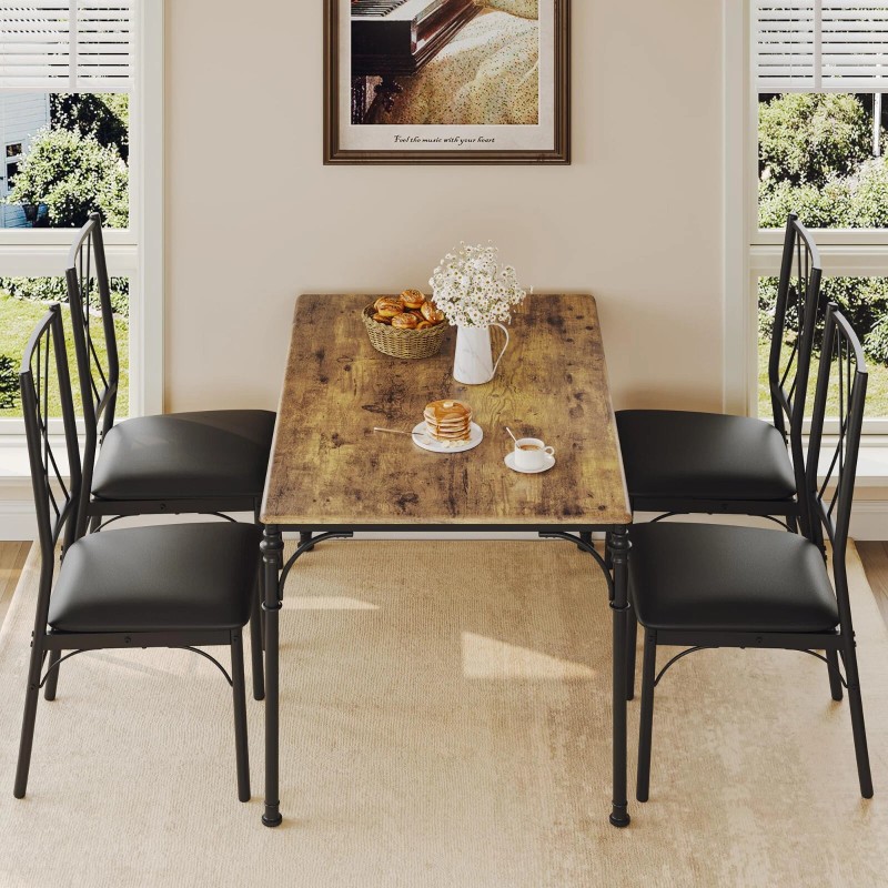 Jojoka Dining Set Table with Upholstered Chairs for 4, Small