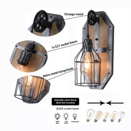 RustyVioum Vintage Industrial Wall Sconce Farmhouse Wall Light Fixture, Vintage Industrial Rustic Metal Wall Lamp Garden Loft Porch Decor Fixture for Foyer Porch