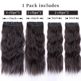 4Pcs Clip in Hair Extensions, Long Wavy Synthetic Hair Extension Clip in, 20 Inches Dark Brown Hair Extensions for Women (Color: Brown with a Slight Auburn Luster)