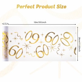Hejo 60 Geburtstag Tischläufer, 28cmX10m 60 Jahre Geburtstag Deko, Breite Party Tisch Glänzend Gold Deko, 60 Goldfarbe Dekostoff Banner für Mann ＆ Frau