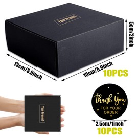 Black Flat Base Gift Box(10 Pack), Box Measures 15 x 15 x 5cm Black Kraft Gift Boxes, Self Assemble Bridesmaid Proposal Box, Kraft Paper Gift Wrap Boxes for Gifts, for Party, Wedding, Birthdays