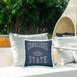 Stupell Industries Conscious State Varsity Style Design by Higher Learning/Life is High Outdoor Printed Throw Pillow, 18 x 7 x 18, Blue