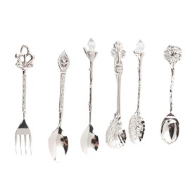 6 unidsset cuchara de café tallada Vintage cucharadita Retro aleación de zinc postre café vajilla cucharas cubiertos cocina(Plata)                    