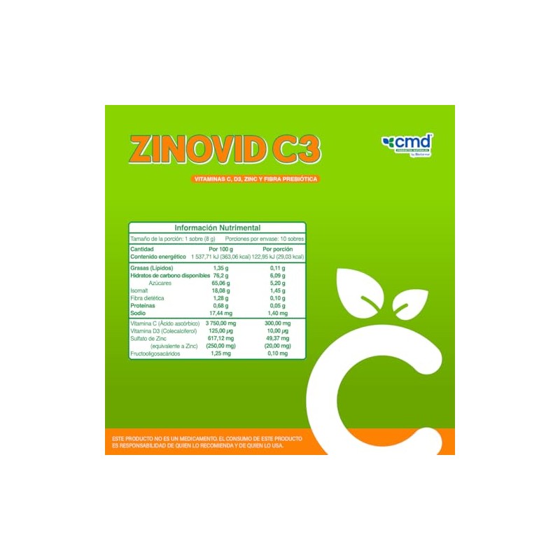 CMD - ZINOVID C3 - Polvo Soluble con Vitaminas C,