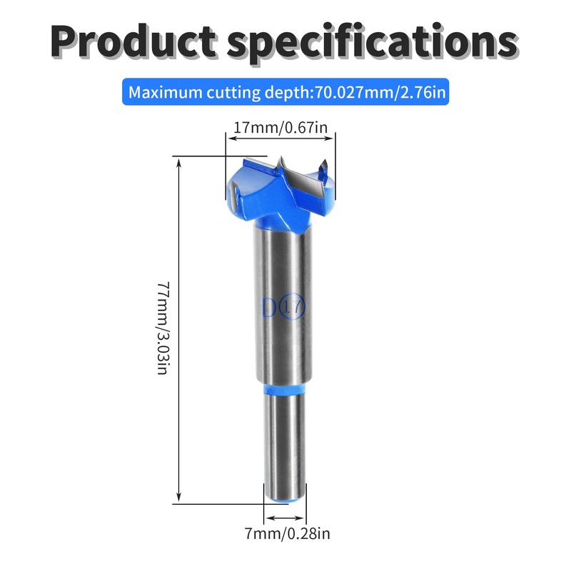 FOCMKEAS 17mm丨0.67 Inch Forstner Drill Bit with Round Shank Double-Flute