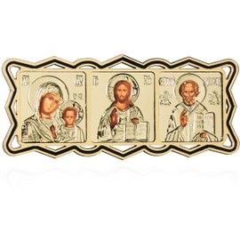 NKlaus Icon Car Badge Triptych GM of Kazan Jesus Nicholas Christian 11328