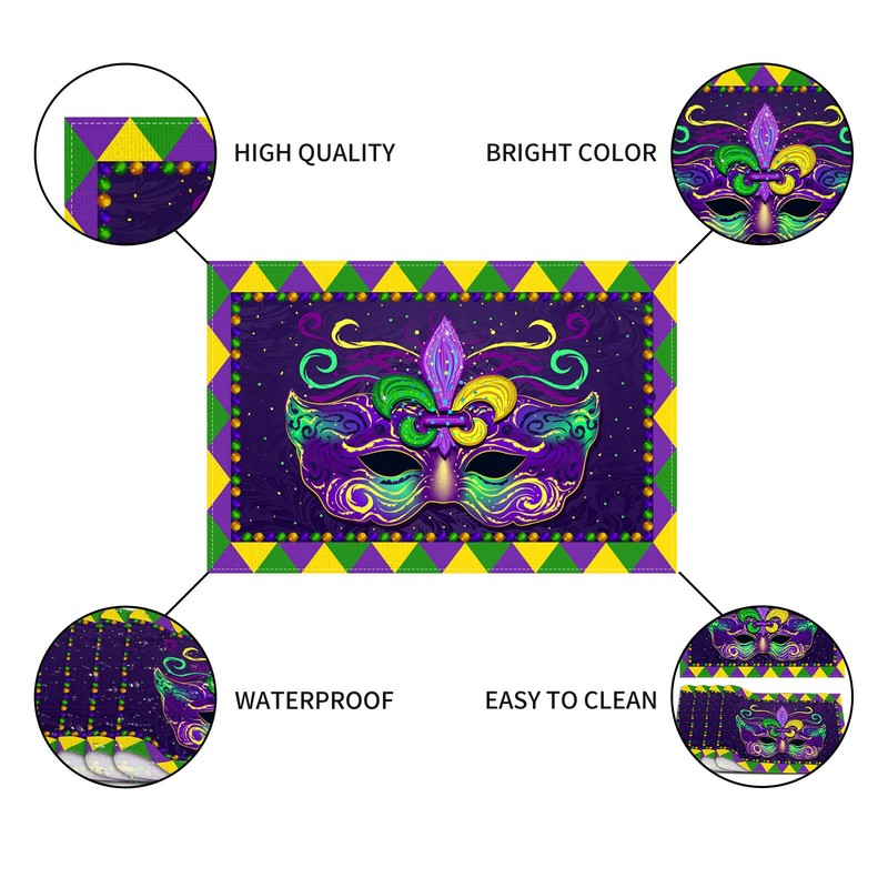 Linen Mardi Gras Placemats Set of 4 New Orleans Brazi