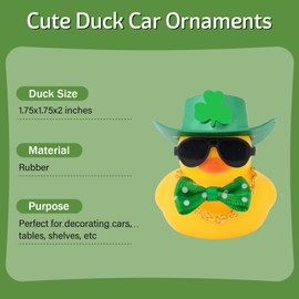 wonuu Rubber Duck Car Ornaments St. Patrick's Day Decorations Cool Car Accessories Duck Car Dashboard Accessorie, Green Hat Gold Necklace
