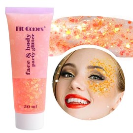 Yeweian Orange Body Glitter, Mermaid Face Glitter Gel, Singer Concerts Music Festival Rave Accessories, Liquid Holographic Chunky Glitter Makeup for Lip Eye Hair Body