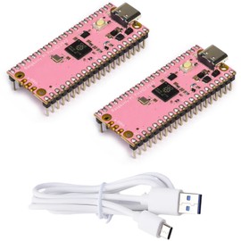 2Pack USB-C Pi Pico, Pre-soldered with Headers, ENIG Finish, Raspberry Pi Pico Compatible RP2040 Microcontroller Board, with 1 USB A-C Cable, Pink Color