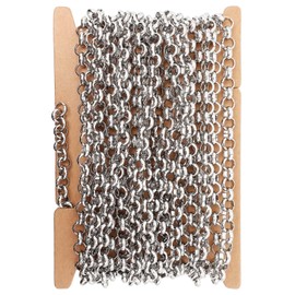 THREENEST 16.4-Feet Stainless Steel Rolo Chains, Round Links Box Craft Chain for Necklace Bracelet Jewelry Making [Width 4mm]