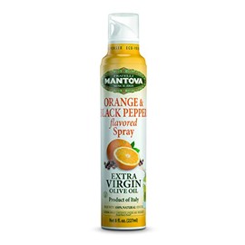 Mantova Orange & Black Pepper Extra Virgin Olive Oil Spray, heart-healthy cooking spray perfect for salads and pasta, 100% natural cooking oil made in Italy, olive oil dispenser bottle sprays, drips, or streams with no waste, 8 oz