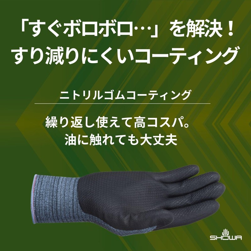 SHOWA GLOVES AP800 Nitrile Palm Gloves, Smartphone Compatible, Large, Gray,