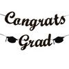 Pre-Strung Black and Gold Glitter Congrats Grad Banner Class of