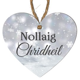 Christmas Heart Plaque - Choose from 4 Designs: Merry Christmas, Nollaig Shona Duit, Nollaig Chridheil, Nadolig Llawen, Perfect for Holiday Décor (Scottish - Nollaig Chridheil)