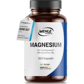 Magnesium, 400 mg, 300 Capsules (10 months supply); Pure Magnesium 400 mg per Capsule Vegan Wehle Sports Premium Quality
