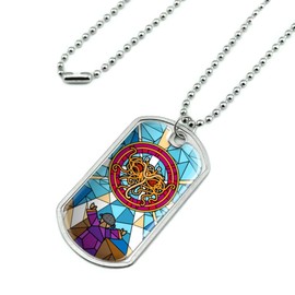Flying Spaghetti Monster Stained Glass Military Dog Tag Pendant Necklace with Chain