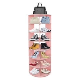 HAPPCUCOE Rotating Shoe Rack,7-Tier Rotating Shoe Rack Tower,Shoe Organizer Hold 28 Pairs Shoes,360°Revolving Shoe Storage Organizer for Hallways,Bedrooms,Living Rooms (Pink)