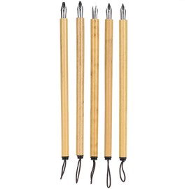 5 Pcs Dip Pen Natural Traditional Pen Body Grip Steel Head Pen Drawing Writing School Calligraphy Tool Artist Gift (Flat)