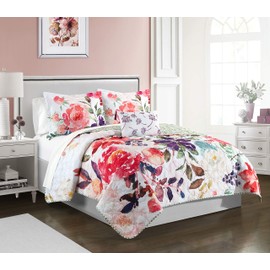 Chic Home Retsina 4 Piece Reversible Quilt Set Floral Watercolor Design Bedding - Decorative Pillow Shams IncludedKing, Queen, Multi Color