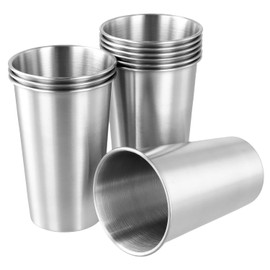 QWORK 304 Stainless Steel 13oz Pint Cups – 10 Pack Lightweight Stackable Single-Wall Set for Camping, Picnic & Home