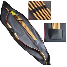 AMEYXGS 60inch Archery Traditional Bow Bag Longbow Case Leather Recurve Bow Case Hunting Recurve Bow Carry Bag Case for Outdoor Shooting Leather Bow Bag (Black)