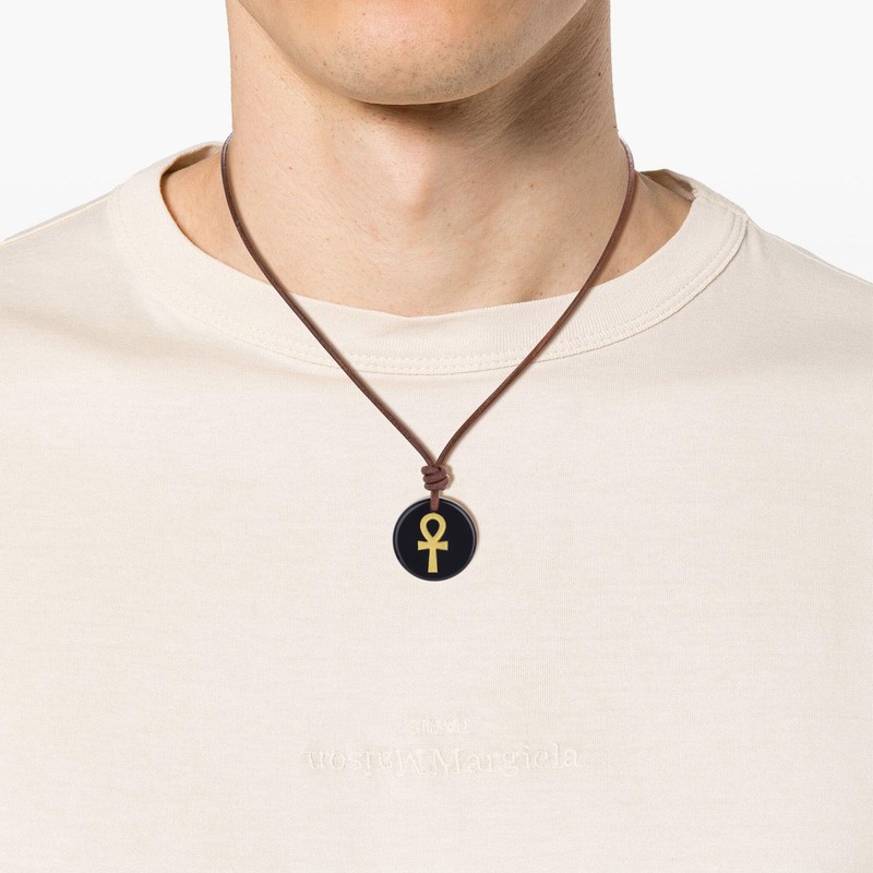 COAI Black Obsidian Necklace for Men Women, Genuine Leather Ankh