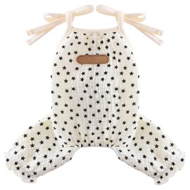 Dog Pajamas Spring Summer Dog Clothes for Small Dogs Girl Boy Star Strap Puppy Onesie Pjs for Doggie Pet Cat Jammies Apparel, Beige, L