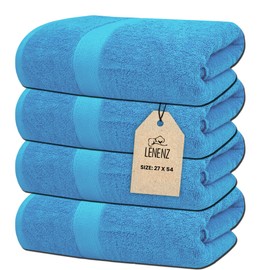 Lenenz Luxury Bath Towels - 4 Pack Ultra Soft and Absorbent Cotton Bath Towels for Bathroom, Spa, and Hotel Use - Quick-Dry and Durable Towels Set 27x54'' (Electric Blue)
