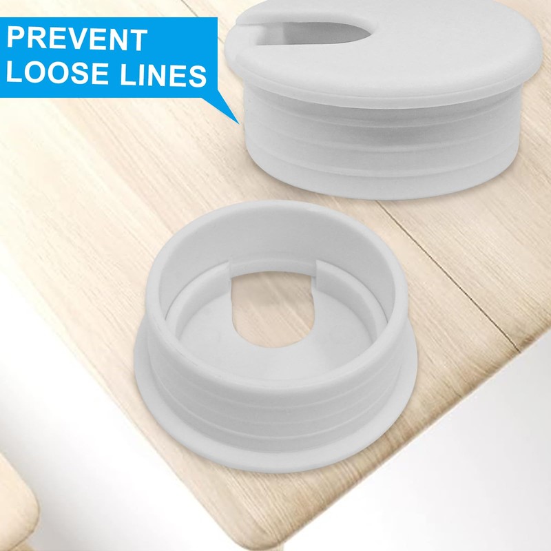 Litoexpe 2 Pcs White Desk Cord Grommets 1-3/4 Inch, Plastic