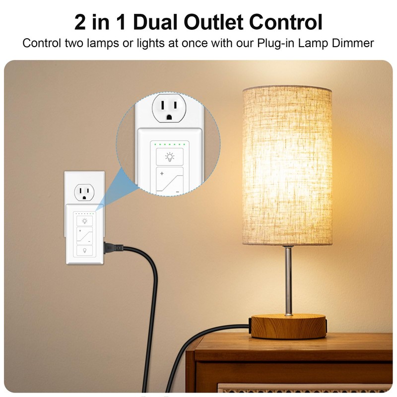Smart Plug-in Dimmer, Wireless Dimmer Plug with Remote, 2.4GHz Dual