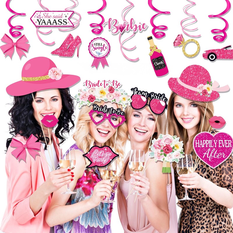 Elevizzle 28pcs Bachelorette Photo Booth Props, Pink Bride to Be