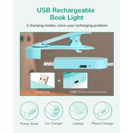 EDISHINE Book Reading Light, Clip On LED Lamp, 3 Color Modes & Stepless Dimmable, USB Rechargeable Eye Care, Gifts for Readers, Kids, Bookworms, Travel (Blue)