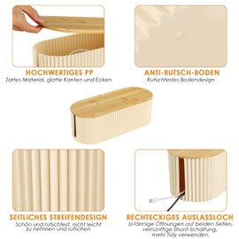 Ptimoly Cable Management Box with Bamboo Lid - Fireproof Cord Hider & Cable Organizer Box for Living Room/Bedroom/Office, Child & Pet-Safe Design, Sturdy Material & Heat-Resistant Ventilation