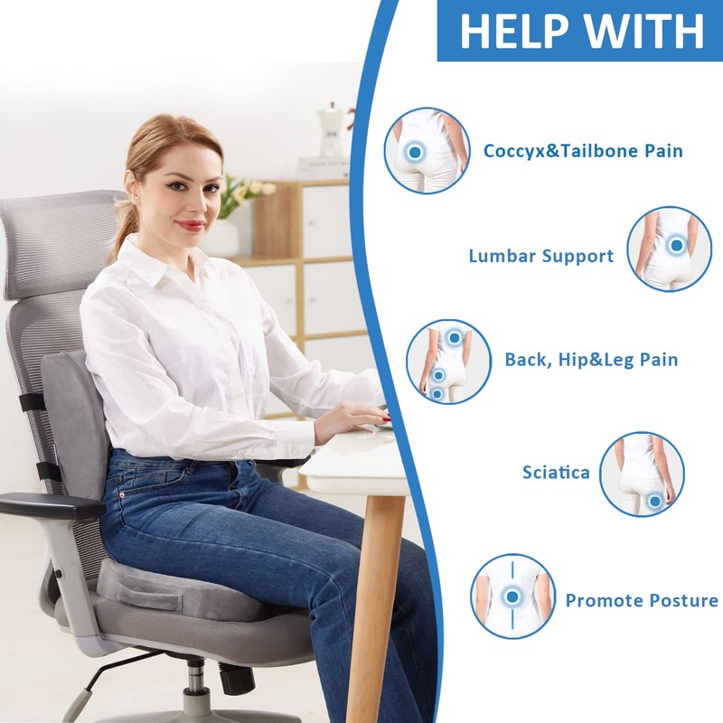 SAIREIDER Lumbar Support Pillow and Office Chair Cushion, Memory Foam