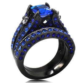 Black Blue Princess Cut Cubic Zirconia Wedding Ring Set (12)