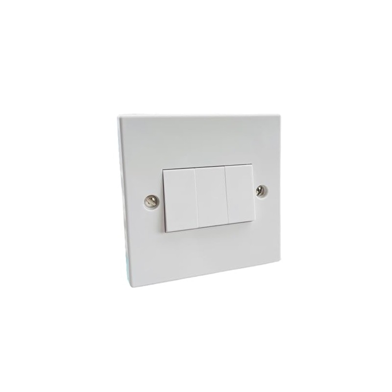 3 Gang 2 Way Light Switch, 10A 230V, White, 85mm