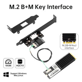 Tarjeta Ethernet de 10 Gigabit, adaptador de red M.2 B+M clave a RJ45 con chip Marvell AQC113, NIC Multi-Gigabit 10G/5G/2.5G/1G/100Mbps para computadora Windows 11/10 y Linux con soporte estándar/de