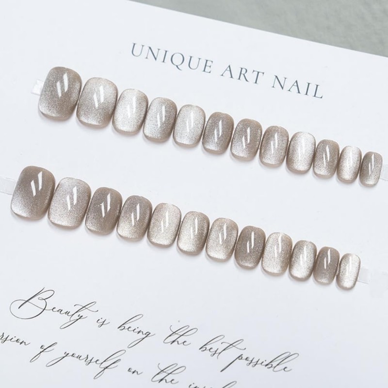 JUSTOTRY Pack of 24 Cat Eye Nails for Sticking, Short,