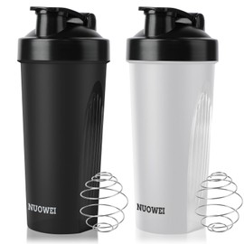 NUOWEI 2 Piezas Botella para Proteina Gym con mezclador, potente botella mezcladora para batidos suaves y suplementos, Tapa Hermética Antiderrame, Botella de Agua Deportiva 600ml