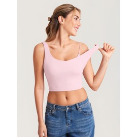 MOMANDA Women's Nursing Bras Longline Sports Breastfeeding V Neck Sleeveless Crop Tank Top with Built in Bra Strawberry Pink Medium