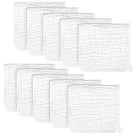 AIDEA Baby Muslin Burp Cloths-10 Pack, 100% Cotton Washcloths for Babies, Soft Breathable Baby Rags for Newborn, Absorbent Baby Towels, Newborn Essentials, Baby Gifts, White, 20" X10"