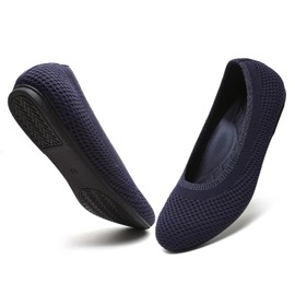 DEXJEWU Women's Ballet Flats Classic Dressy Shoes Comfortable Foldable Walking Work Shoes with Arch Support, 013 Navy, 10 US