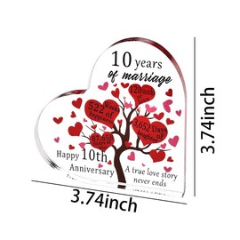 10 Years Wedding Anniversary Decorative Signage for Wife Husband Valentines Day Gifts for Him Her Happy 10 Year Marriage Anniversary Decorations for Couple 10th Wedding Anniversary Heart Décor Plaque