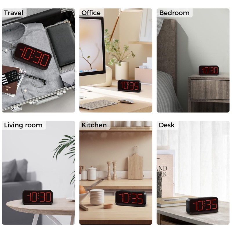 Acedeck Battery Operated Digital Clock: Cordless Small Alarm Clock for