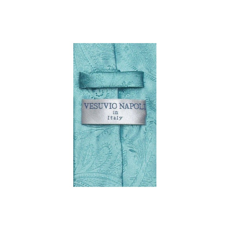 Vesuvio Napoli Necktie Turquoise Blue Paisley Design Mens Necktie, turquoise
