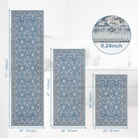 KIMODE Kitchen Rugs Non Slip Washable, Boho Farmhouse Kitchen Rugs Sets of 3, Rubber Kitchen Mats for Floor, Kitchen Runner Rug for Hallways Laundry Sink Bathroom Brown 20"x32"+20"x47"+20"x71"