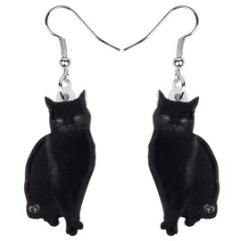 SHIGIE Acrylic Cute Black Cat Earrings Lightweight Dangle Pets Animals Funny Accessories For Women Kitten Lovers Charms Gifts (Grey)